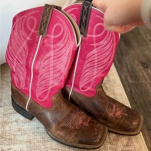 Ariat Western Brown & Pink Leather Cowboy Boots Women’s 8